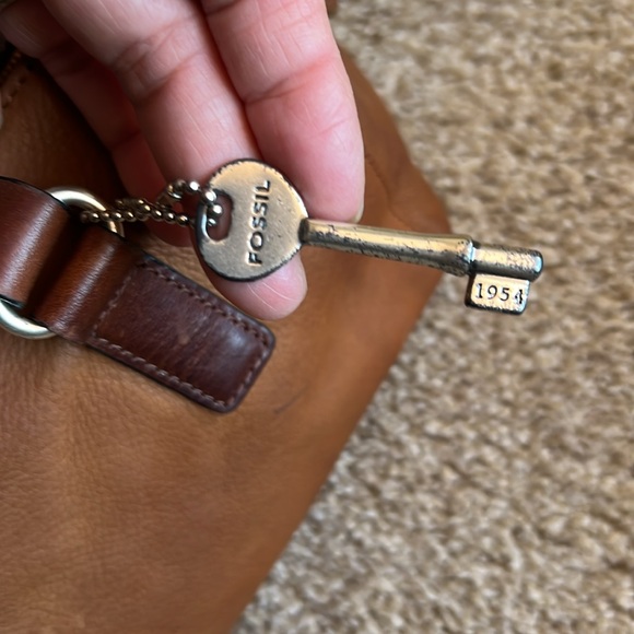 FOSSIL Taupe Brown Soft Pebble Stitched Leather Double Straps Shoulder Bag Purse - Picture 5 of 11